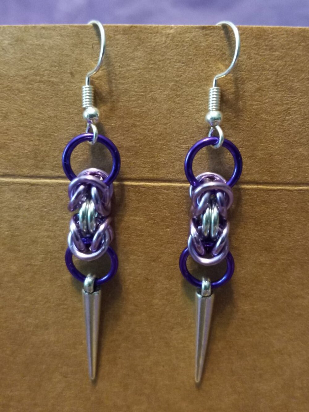 Purple & Lavender Spiked Chain Mail Earrings
